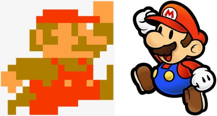 Nintendo / Mario (Super Mario Bros.) e Mario (Paper Mario) / o que é pixel