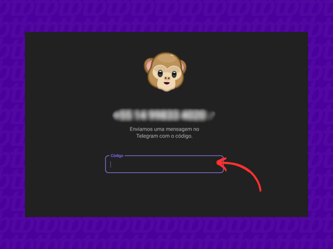 Informe o código recebido via SMS (Imagem: Reprodução/Telegram)