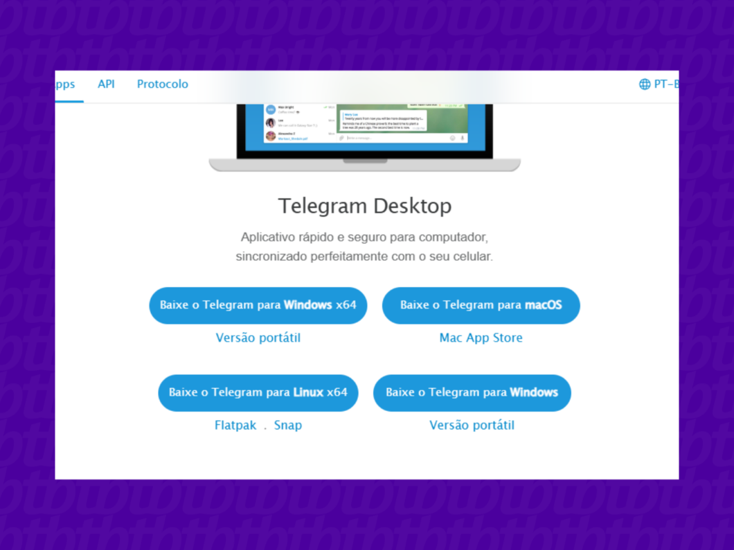 Defina qual versão do Telegram deseja instalar (Imagem: Reprodução/Telegram)