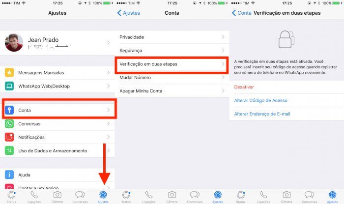 tela de como ativar verificação em duas etapas no WhatsApp