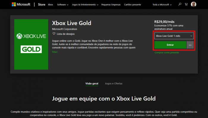Tela de assinatura da Xbox Live Gold no PC (Imagem: Reprodução/Microsoft)