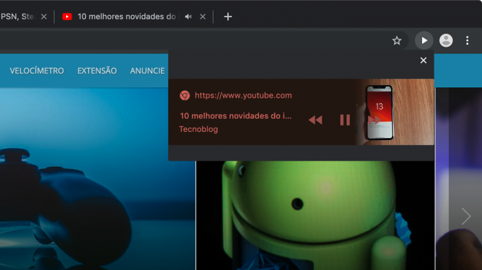 Chrome / Botão para pausar vídeo