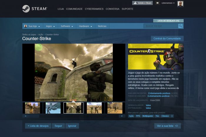 É possível jogar Counter-Strike 1.6 diretamente do navegador web