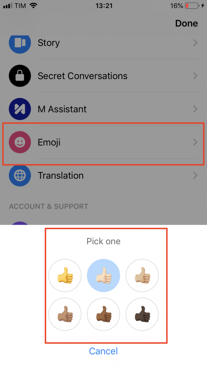 mudando cor do emoji no messenger