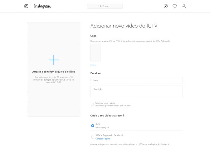 IGTV desktop / postar vídeo no igtv