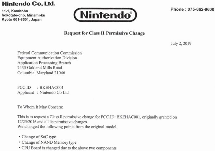 Registro da Nintendo no FCC