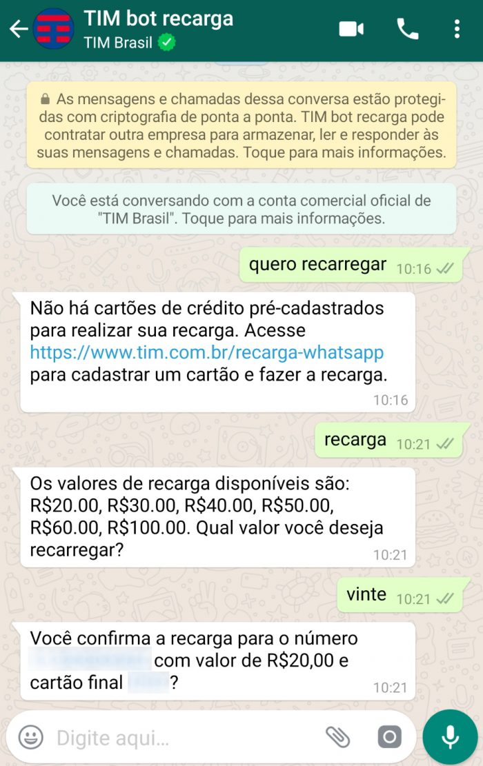 TIM libera recarga de cr ditos de celular pr  pago via WhatsApp   Tecnoblog - 97