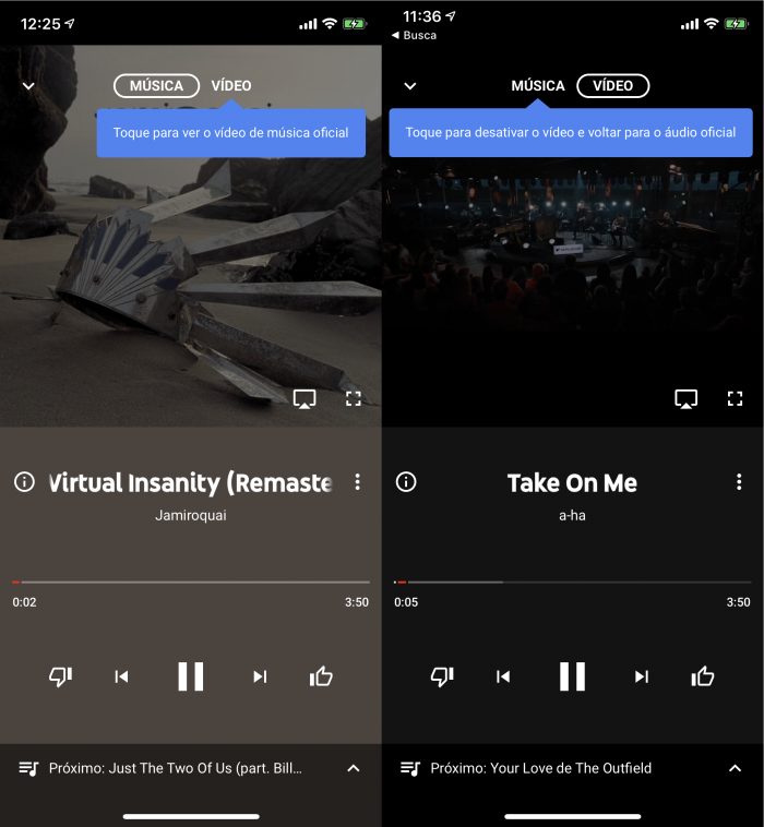 youtube music alterna mais rápido entre modos de reprodução