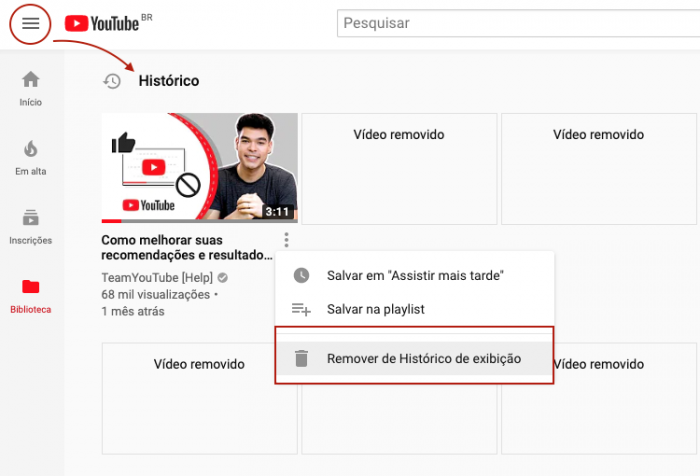 Historico de Videos do YouTube