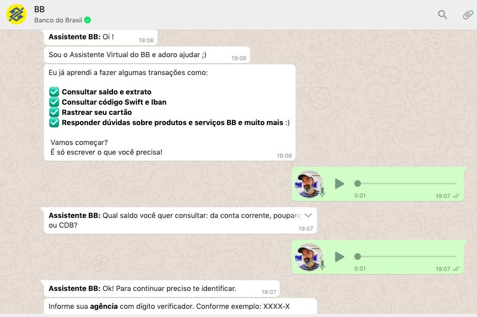 Banco do Brasil tem bot no WhatsApp que entende mensagens de voz