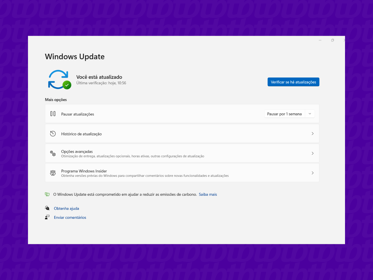 Tela Windows update - como instalar driver bluetooth no PC
