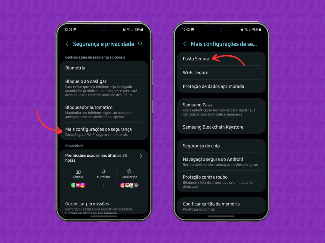 Entrando na seção "Pasta segura" do celular Samsung