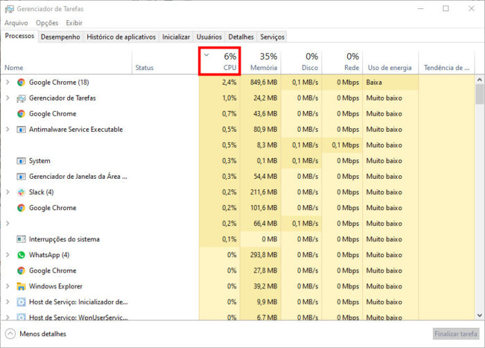 Windows 10 / Gerenciador de Tarefas / como diminuir o uso da cpu