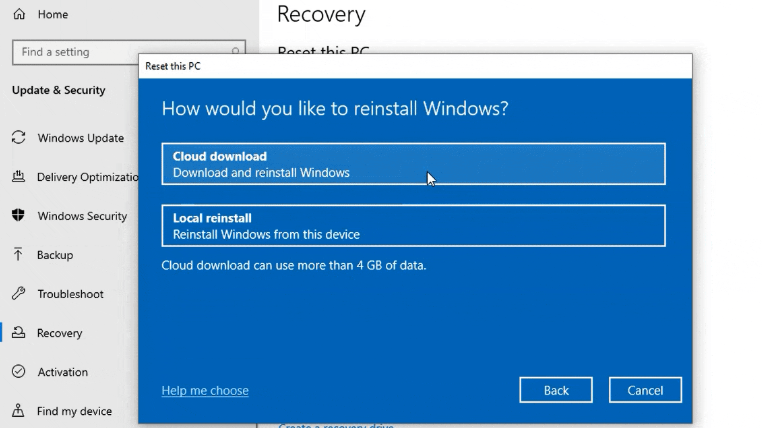 Windows 10 testa recurso de restauração da nuvem em prévia