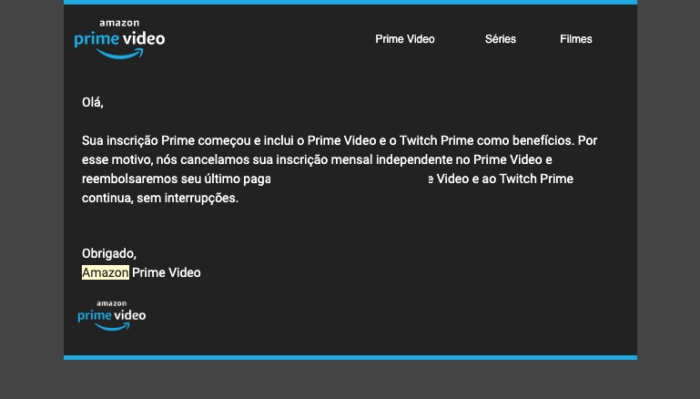 Cancelamento Amazon Prime Video