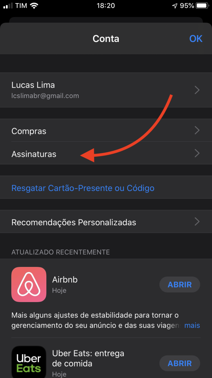 tela para encontrar a opção de cancelar assinatura do smule no iOS