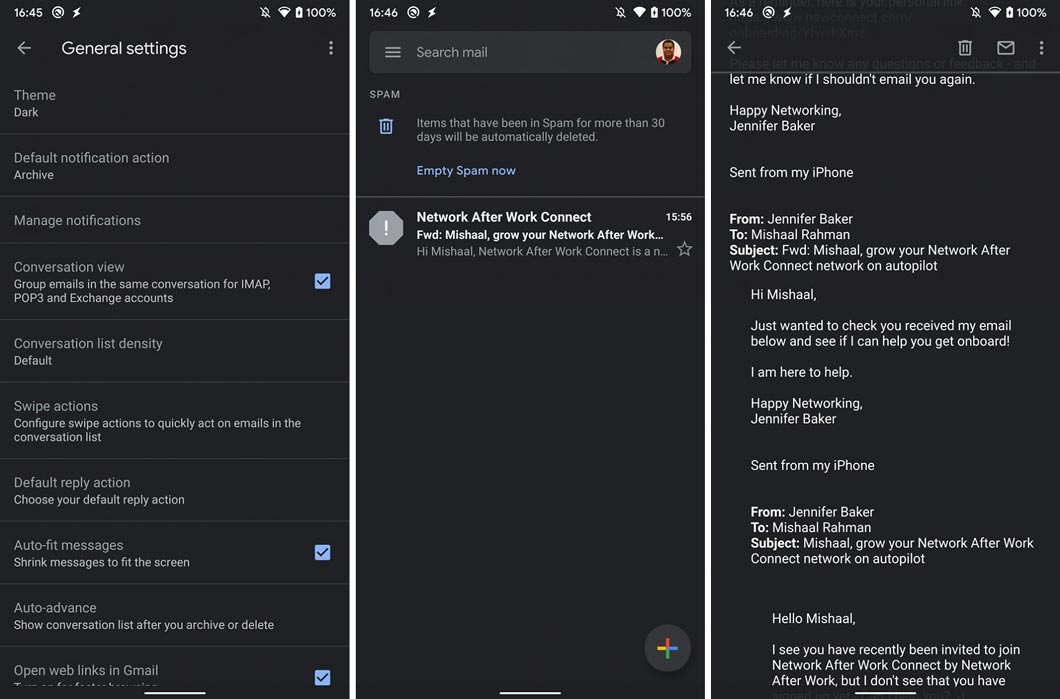 Gmail libera modo escuro para usuários do Android 10