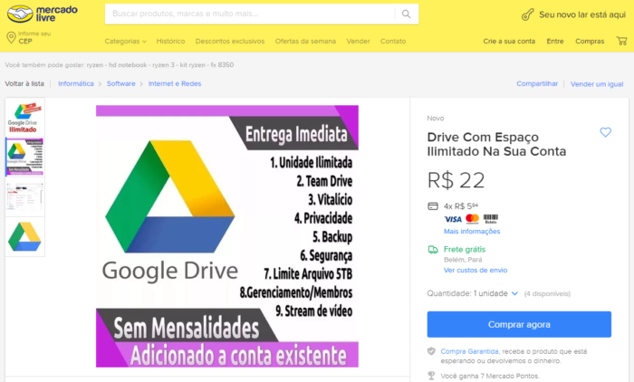 Google Drive ilimitado no Mercado Livre
