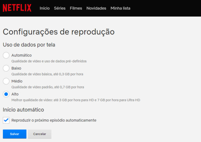 Netflix / configurações de qualidade / netflix em dolby vision