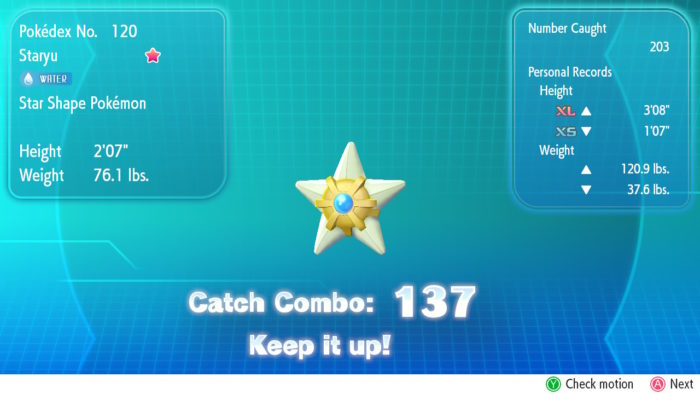 shiny staryu capturada em Pokémon Let's Go