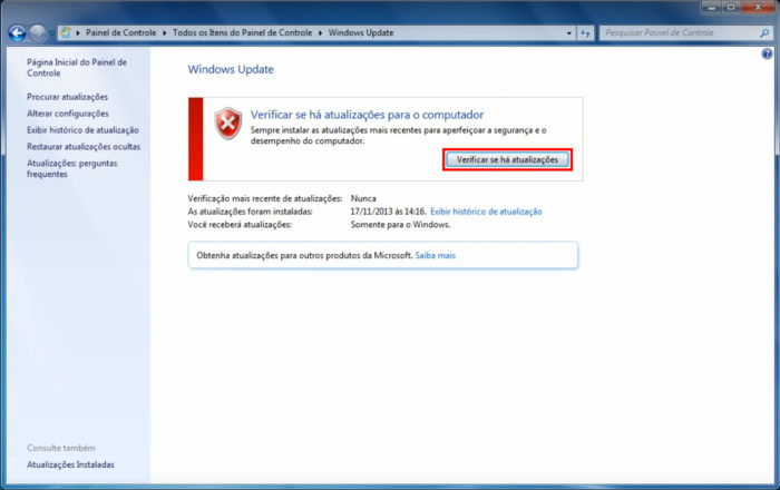 Windows 7 / Windows Update / Como desativar atualização automática do Windows 7