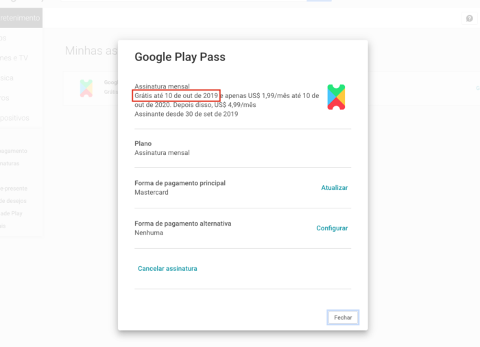 Cancelar Google Play Pass
