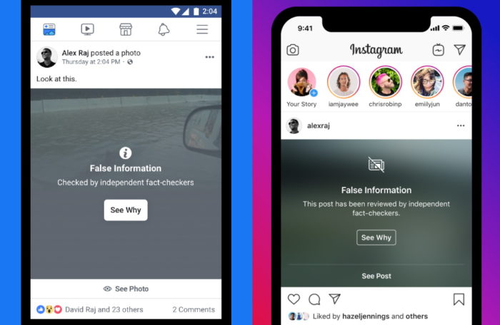 Facebook e Instagram com notícia falsa