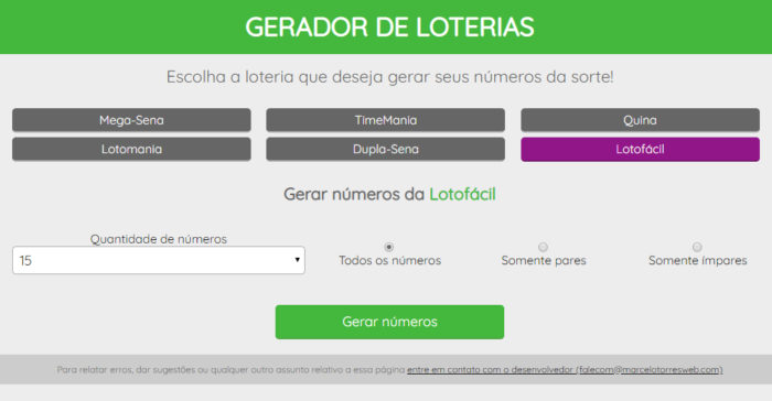 Gerador de Loterias / gerador de números aleatórios