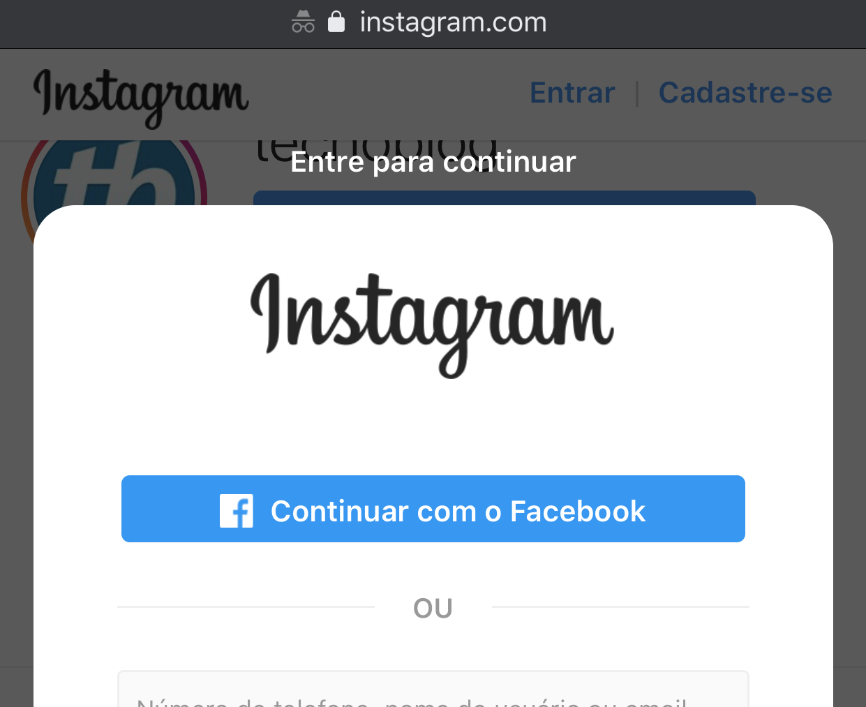 Instagram exige login para visualizar todas as fotos de perfil público