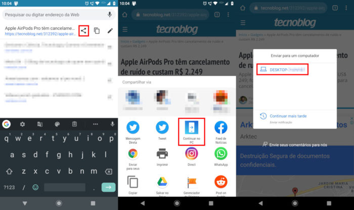 Android / compartilhando links/ Microsoft Launcher