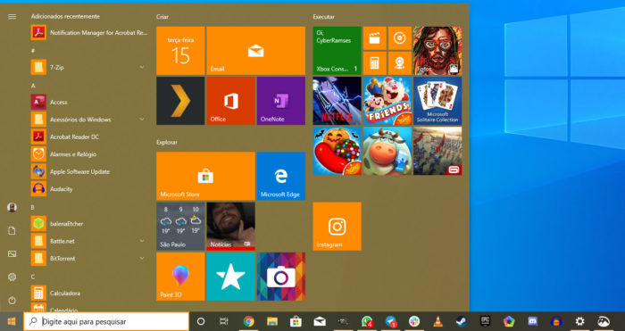 Windows 10 / como mudar a cor da barra de tarefas