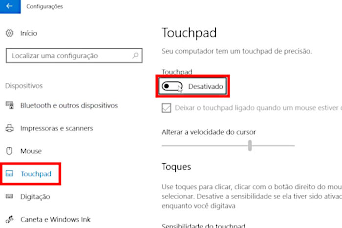 Windows 10 / reativando o touchpad / ponteiro do mouse sumiu