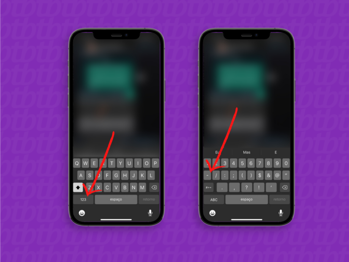 Captura de tela do teclado no iPhone