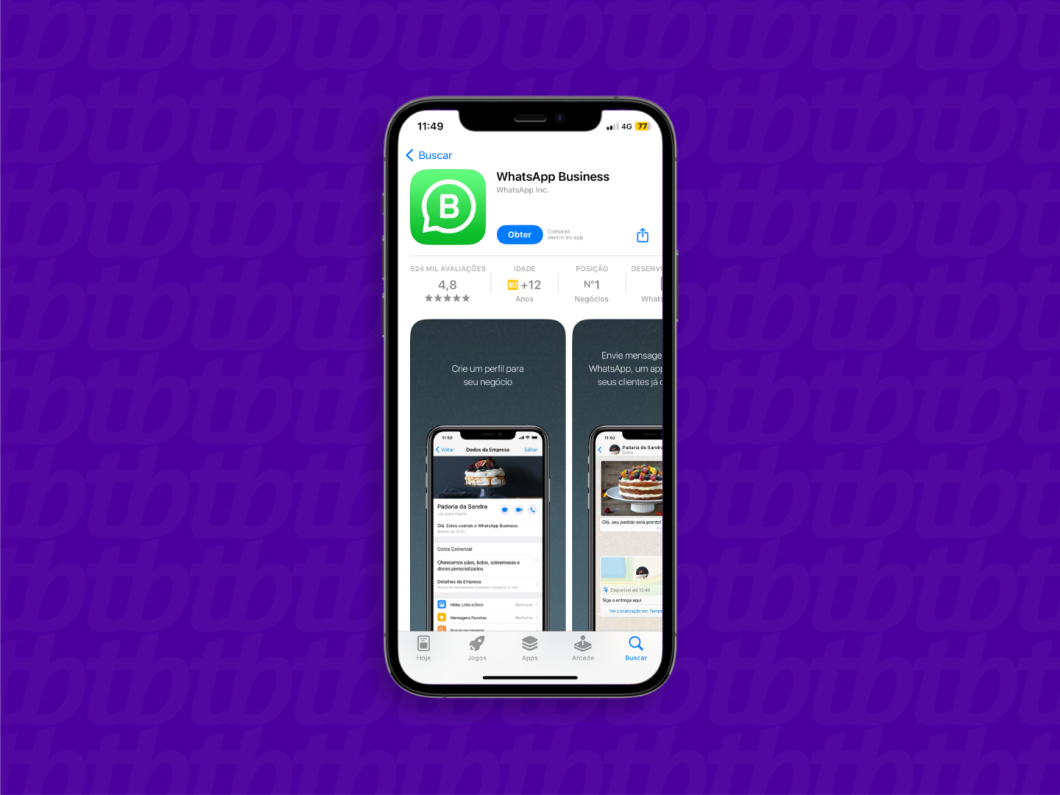 Captura de tela do aplicativo App Store mostra a tela para download do WhatsApp Business