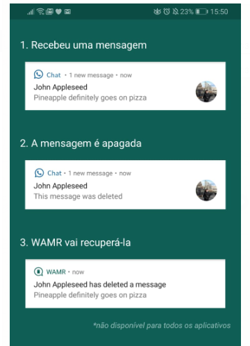 Warm recupera mensagem apagada no WhatsApp