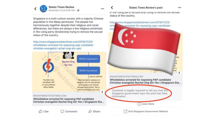Facebook marca post como falso por ordem do governo de Cingapura