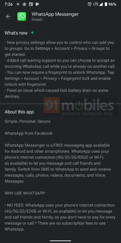 Chamada em espera - WhatsApp para Android