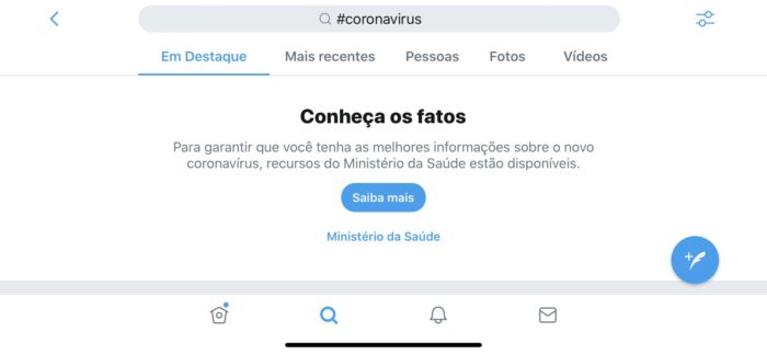 Twitter - link sobre coronavírus