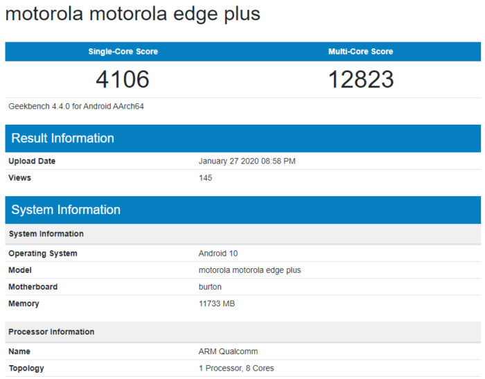 Motorola Edge+ no Geekbench
