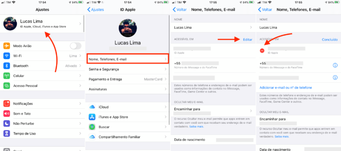 mudar o e-mail do icloud e apple ID pelo iOS