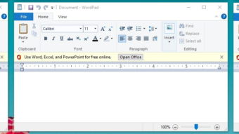 Microsoft prepara anúncios do Office Online no WordPad para Windows 10