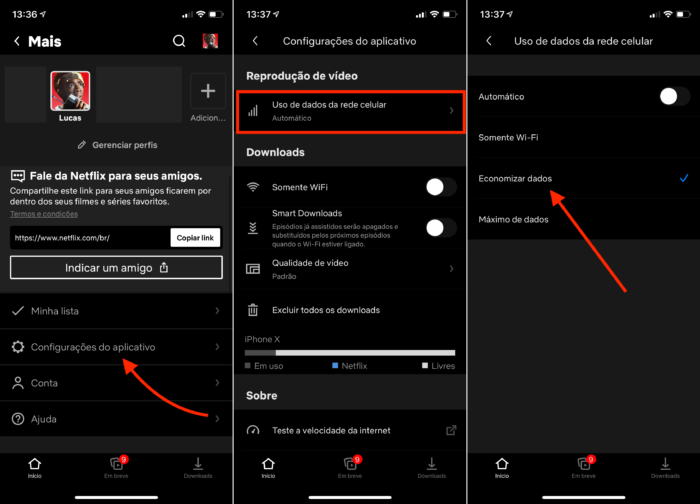 mudar consumo de dados móveis da netflix pelo celular