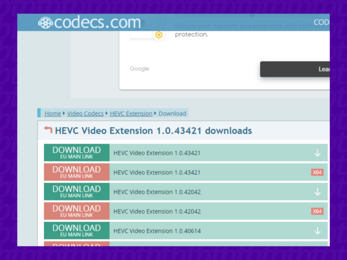 hevc codec windows 10 adobe