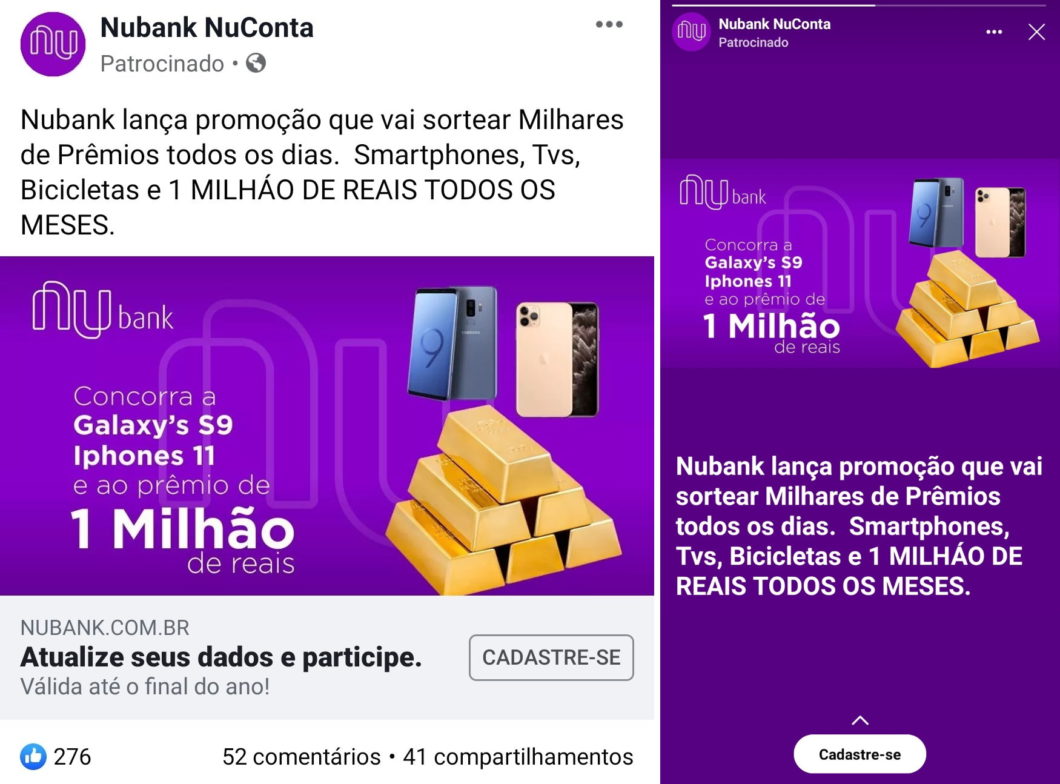 Nubank golpe Facebook Instagram