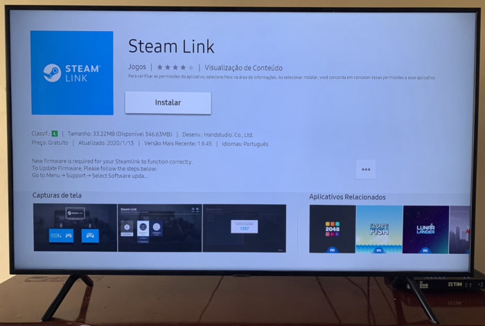 Steam Link app em TV Samsung com Tizen