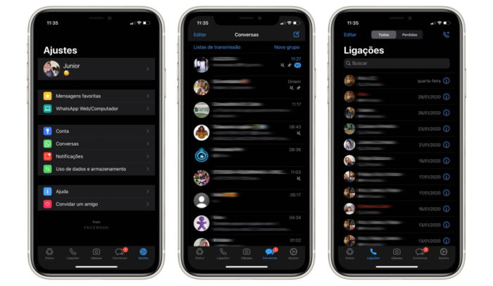 WhatsApp com modo escuro no iPhone