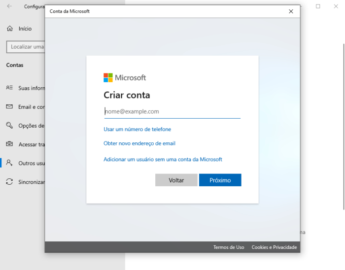 Criação de Contas e Login