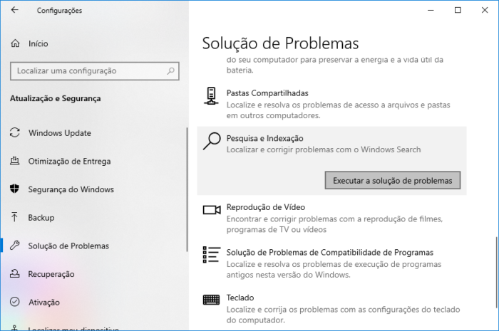 Guia de Solução de problemas no Windows 10