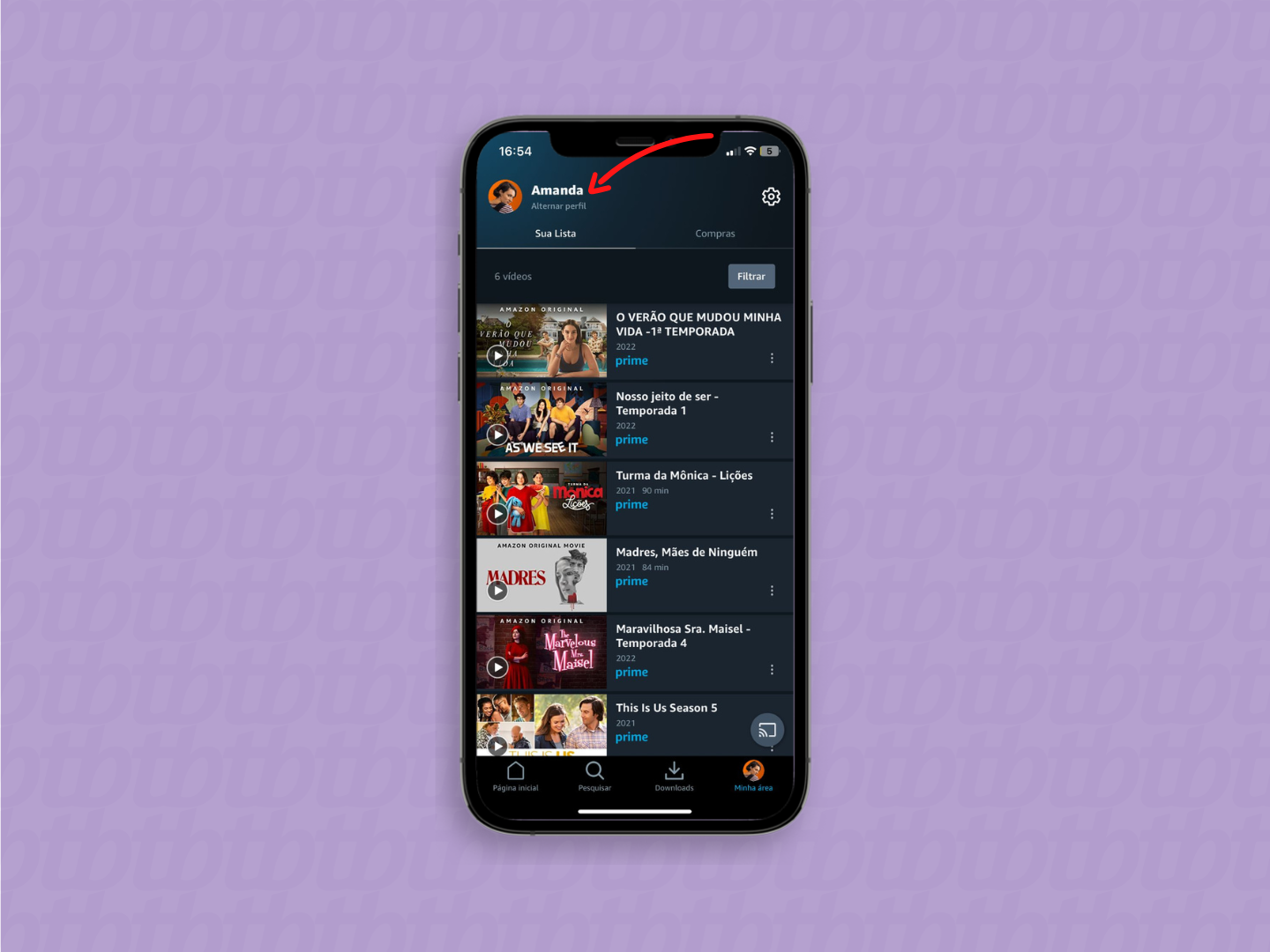 screenshot botão alterar perfil prime video