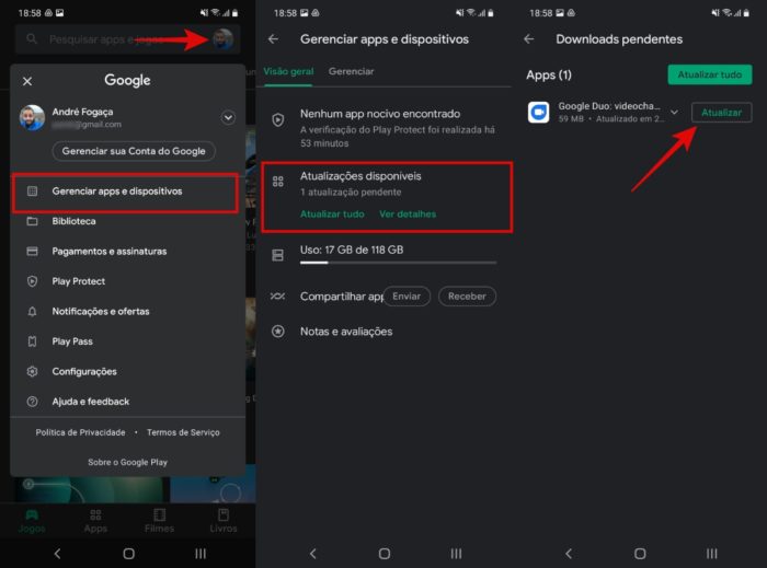 Interface nova para atualizar aplicativos no Android